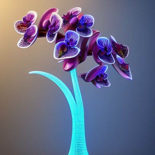 Bioluminescent Cyberpunk Orchid Sculpture in 3D