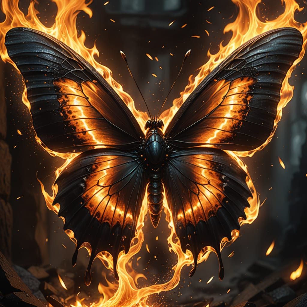 Dark Butterfly Emerges From Fiery Embers