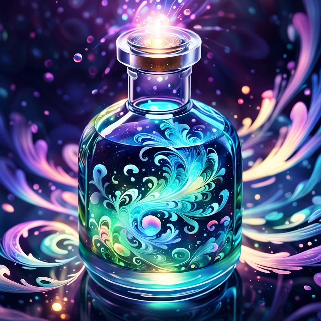 Iridescent Vial in Anime-Inspired 3D Art