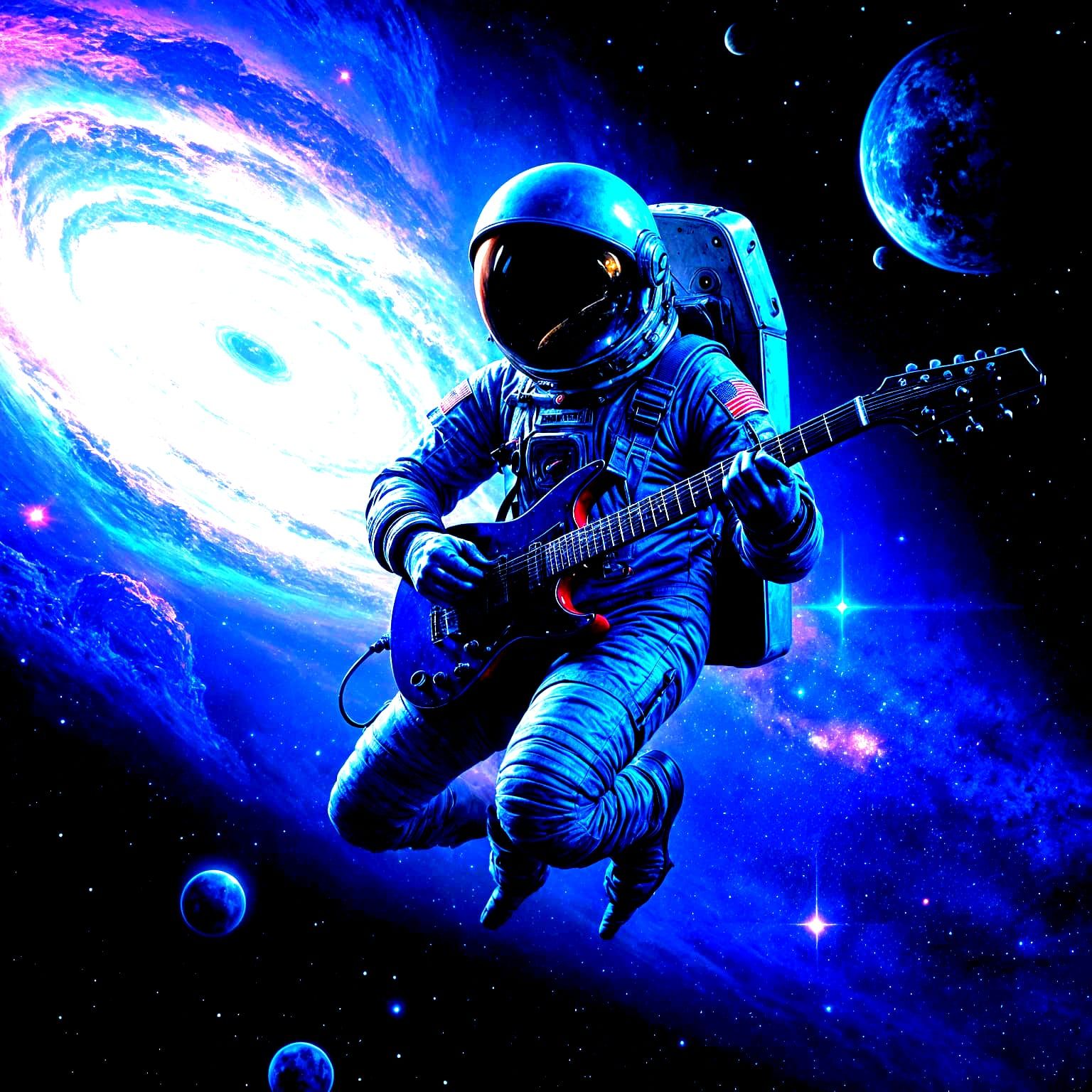 Astronaut Rocks Outer Space with Electric Guitar
