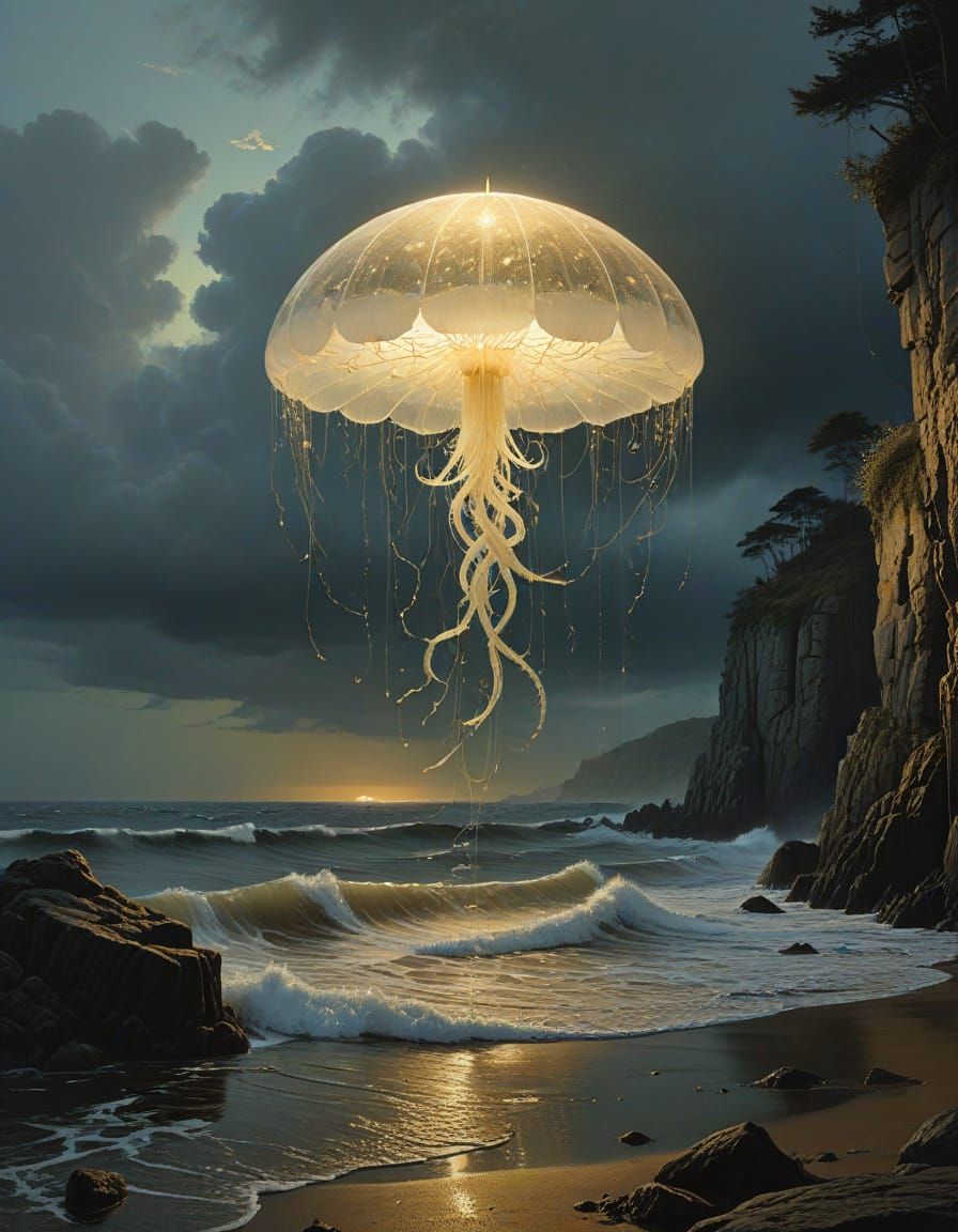 Endless Ocean Illuminated by Warm Sunlight and Majestic Sail...