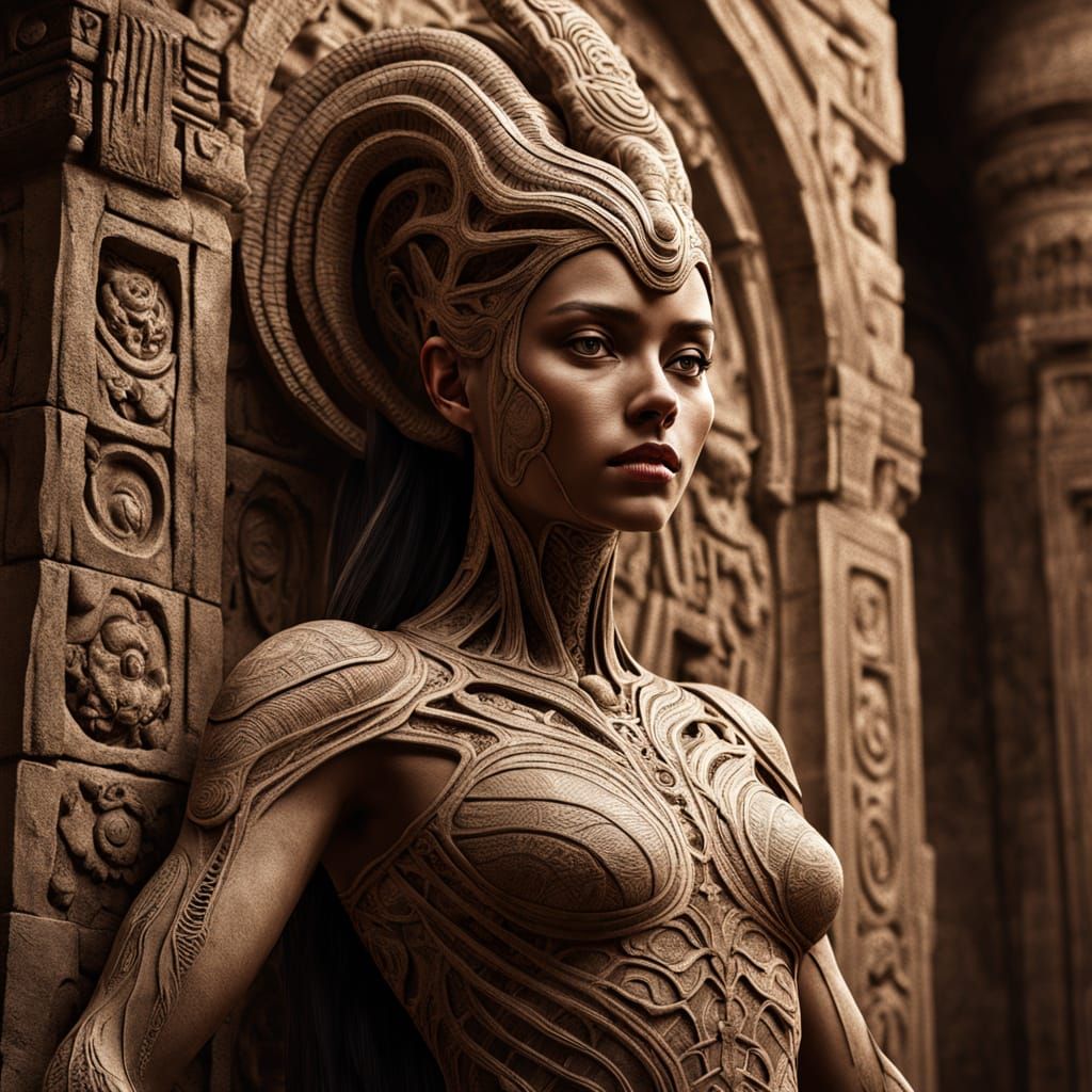 Surreal Goddess Emerges from Ancient Temple in Hyperrealisti...