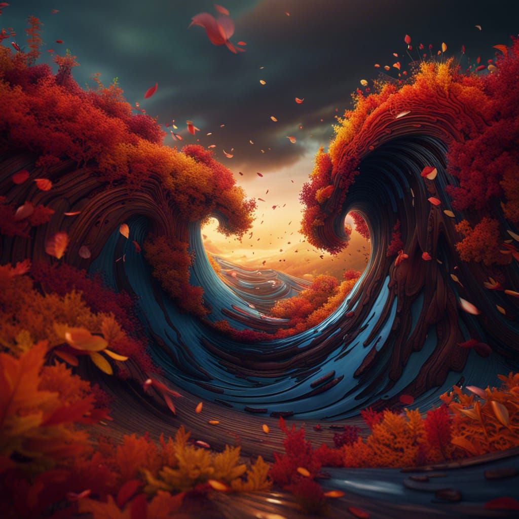 Abstract Surreal Autumn Wave in Deep Color