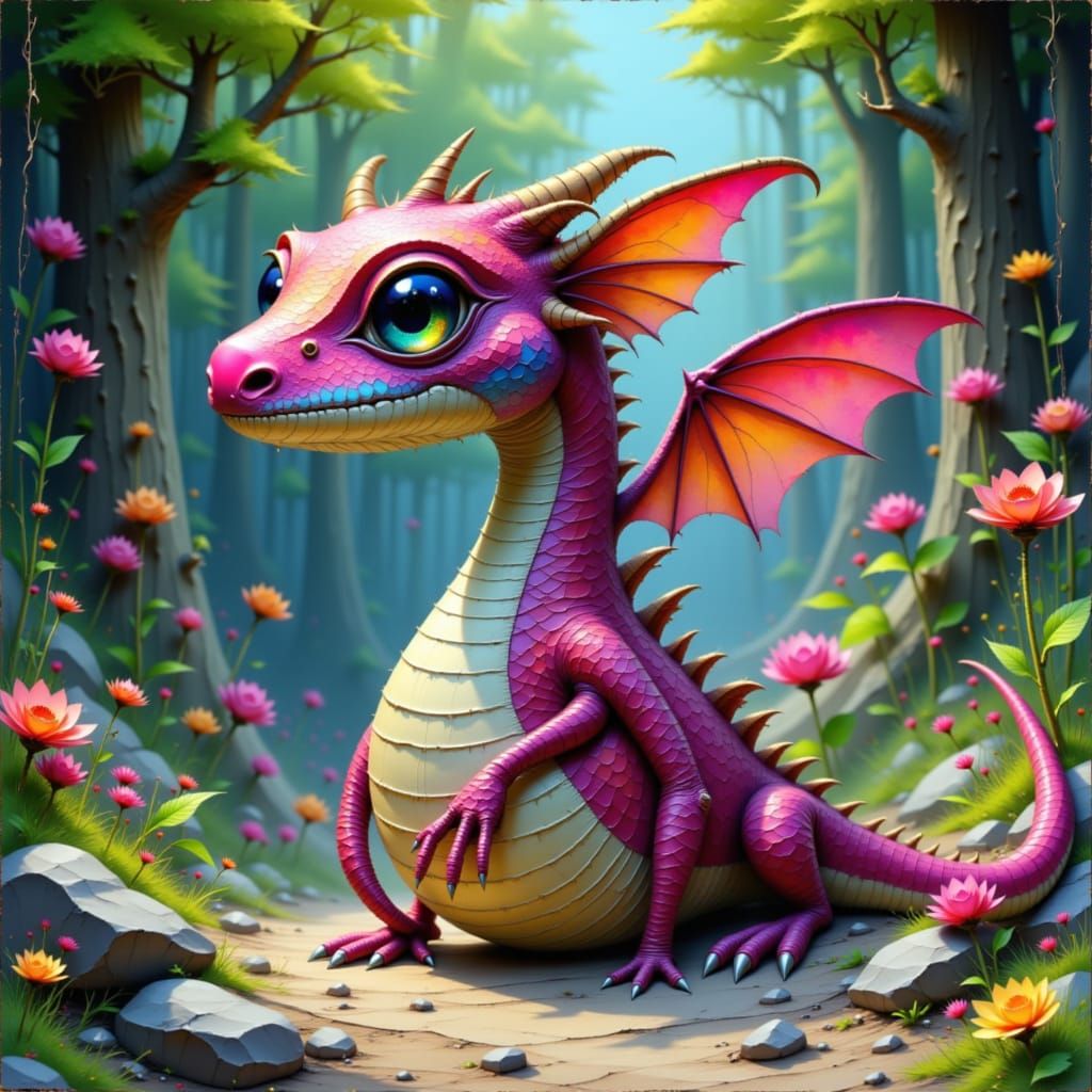 Raspberry Dragon Hybrid in Whimsical Style