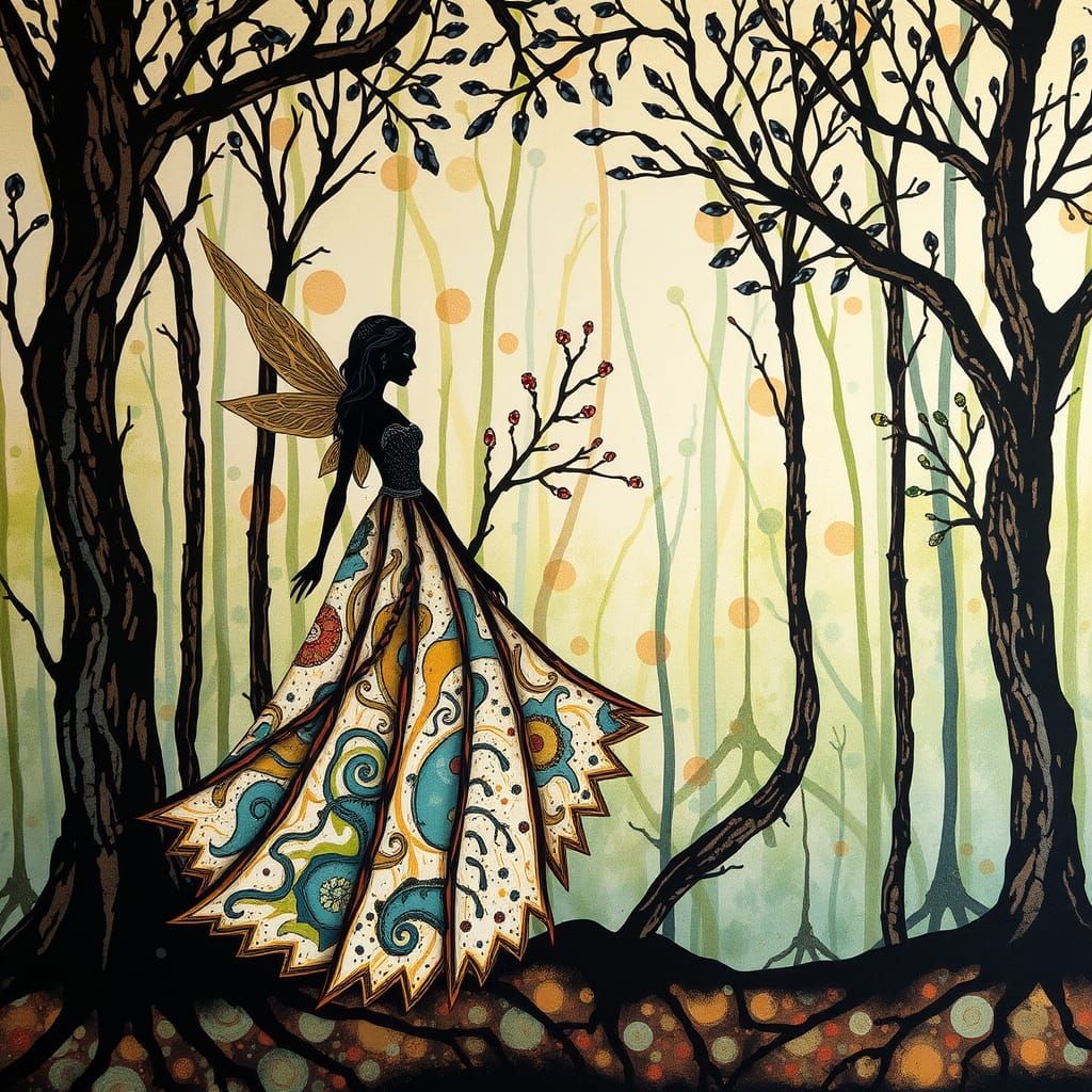 Fairy in Forest with Alcohol Ink Dress