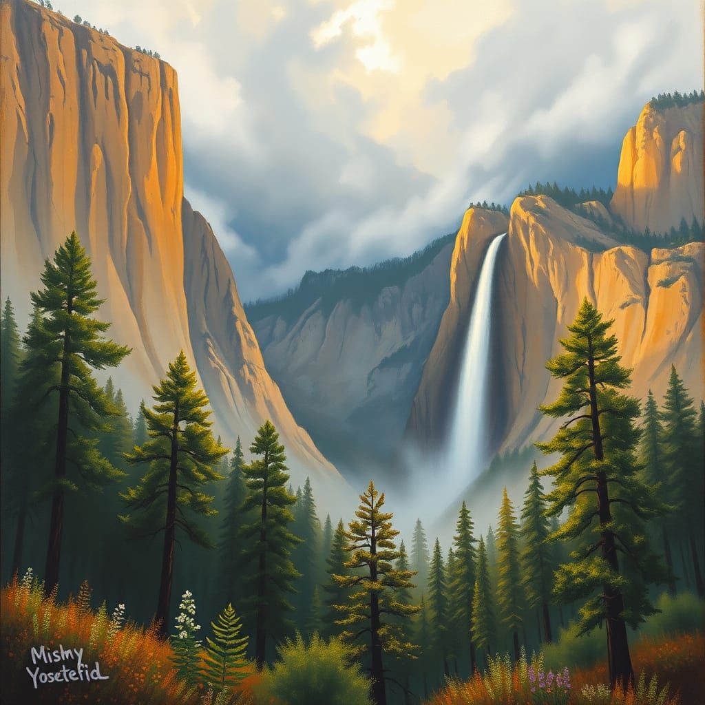 Yosemite Valley: Impressionist Gouache Landscape Painting