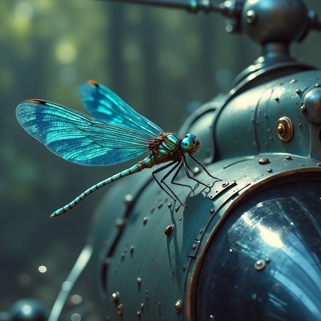 Dragonfly on Helicopter in Digital Art Style