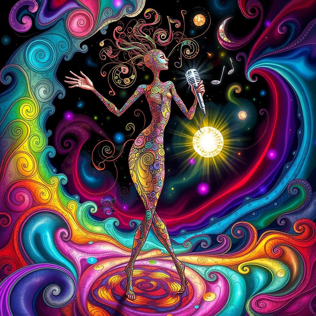 Vibrant Musician Dances with Fractals