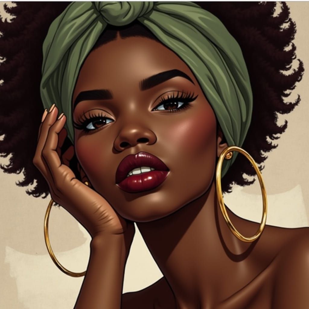 Glamorous African Woman in Cartoon Style