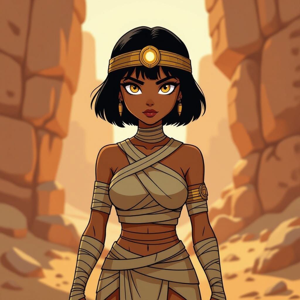 Mummy Maya in Cel-Shaded Desert Landscape