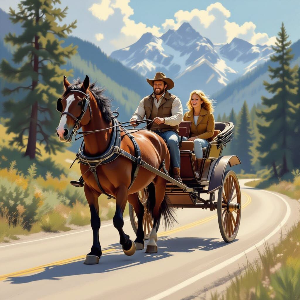 Horse-Drawn Buggy Ride in Whimsical Style