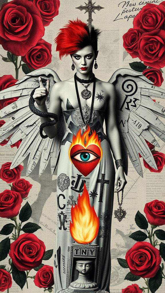 Punk Eve Offering Apple in Surrealist Photogram Style