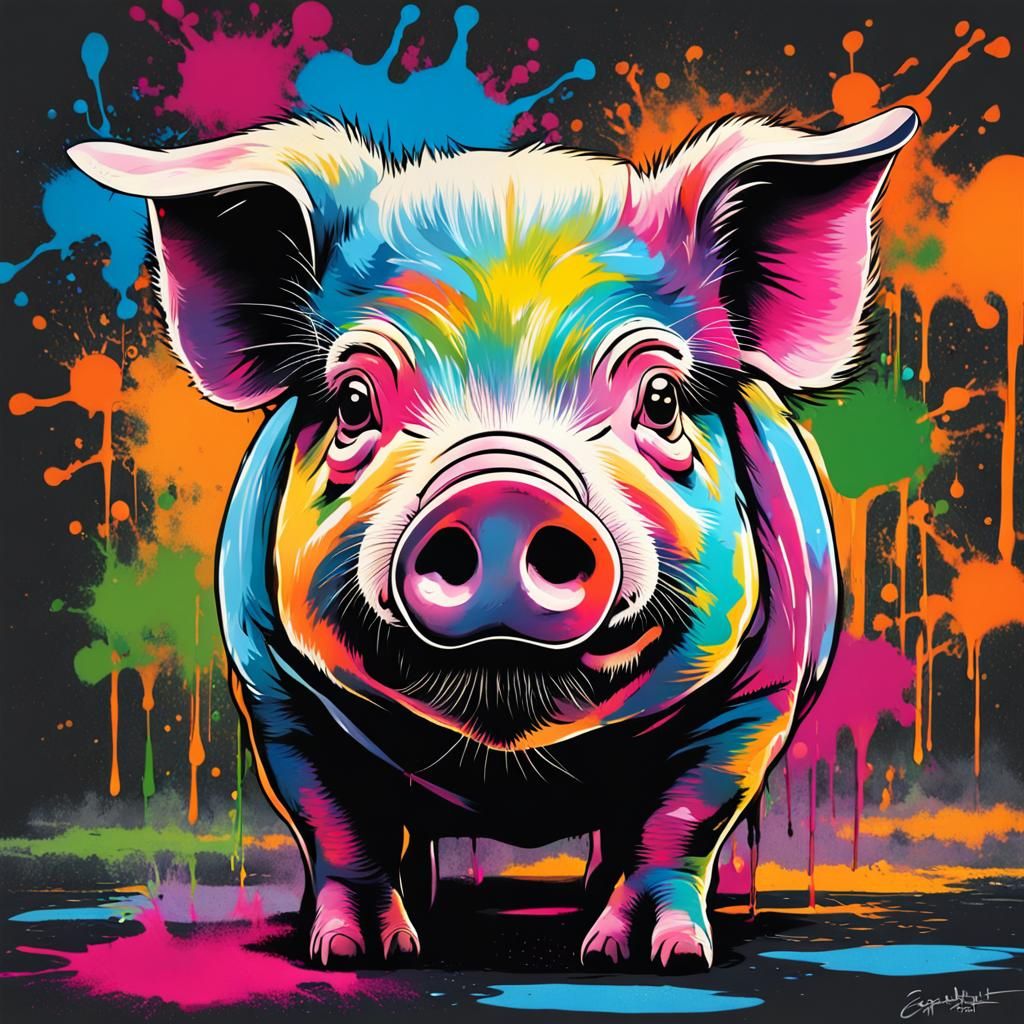 Cute Potbellied Pig in Graffiti Street Art Style