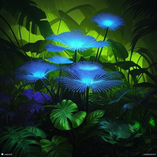 Lush Jungle Concept Art with Bioluminescent Plants