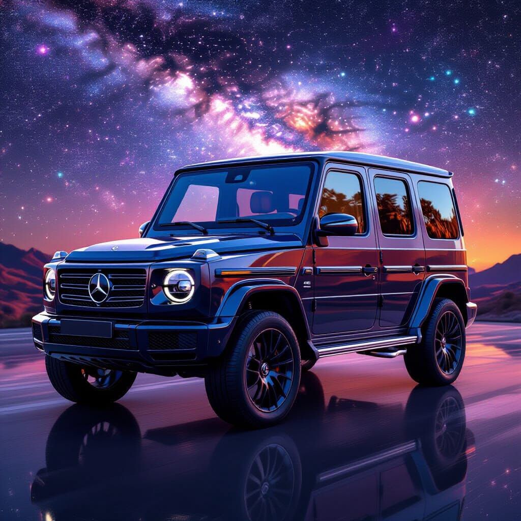 Black Mercedes G-Wagon in Cosmic Astral Illustration