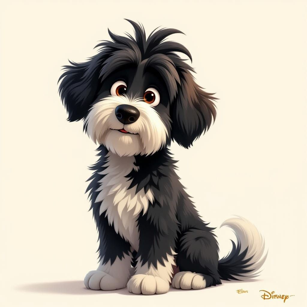 Whimsical Cartoon Dog with Detailed Fur Texture