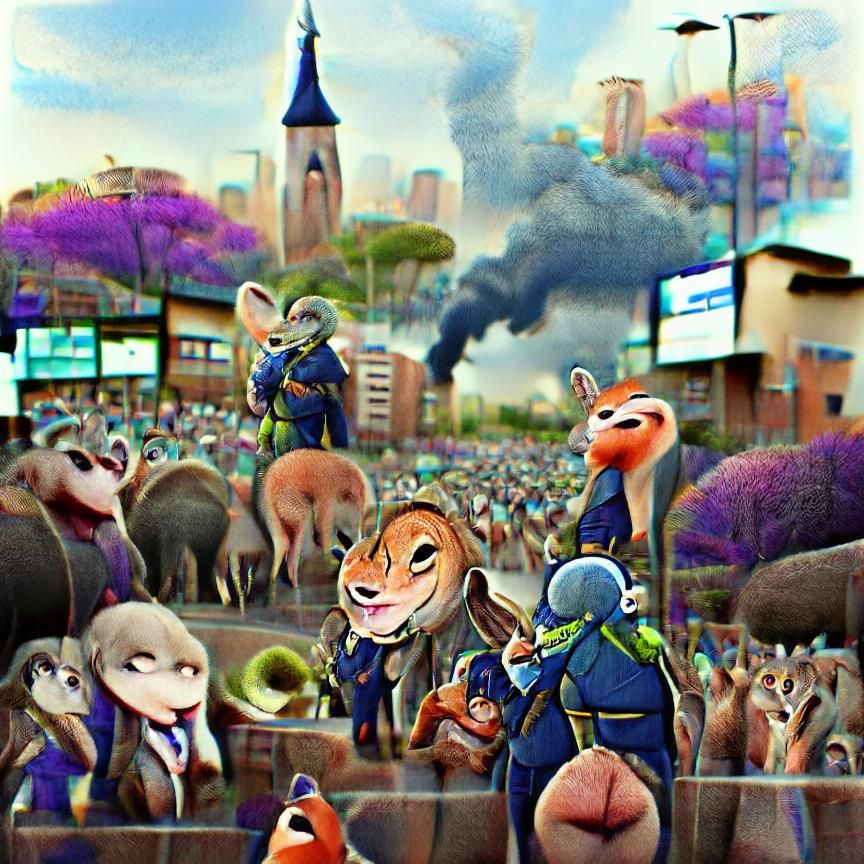 Zootopia Cityscape with Anthropomorphic Animals