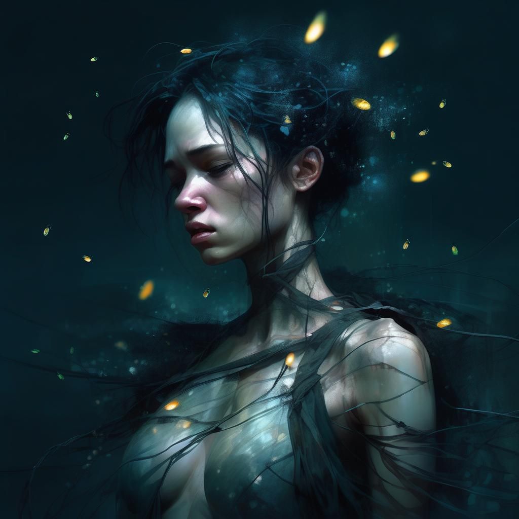 Urban Warrior's Bioluminescent Despair: Fantasy Illustration