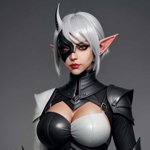 Monochromatic Dark Elf Portrait with Mask