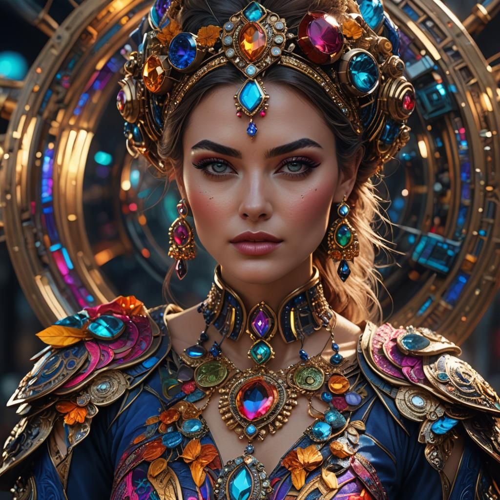 Beautiful Woman in Futuristic Jewelry, Detailed Portrait