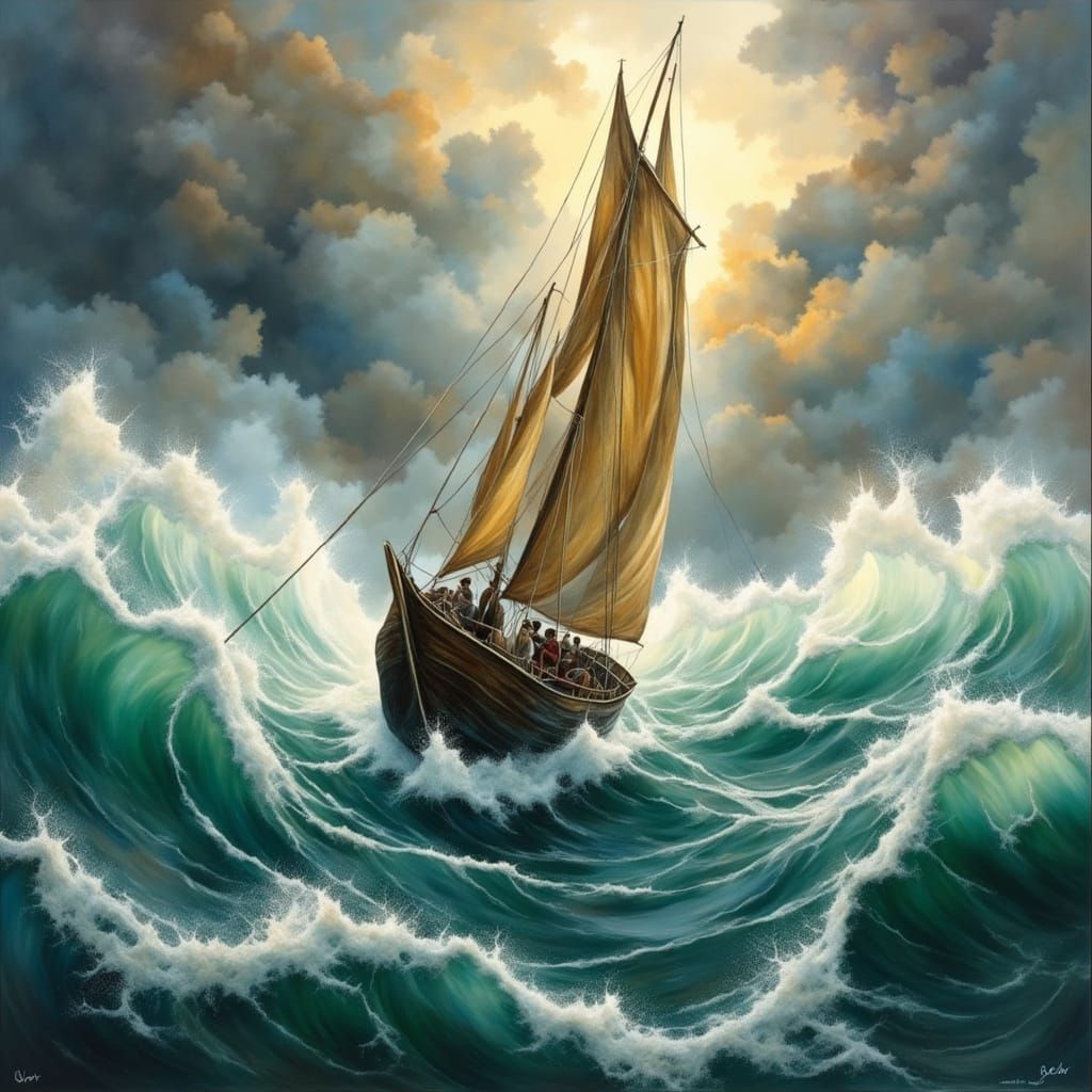 Small Boat in Raging Storm, Romanticism Style