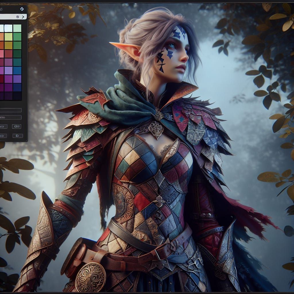 Female Drow Rogue in Patchwork Armor: Fantasy Concept Art