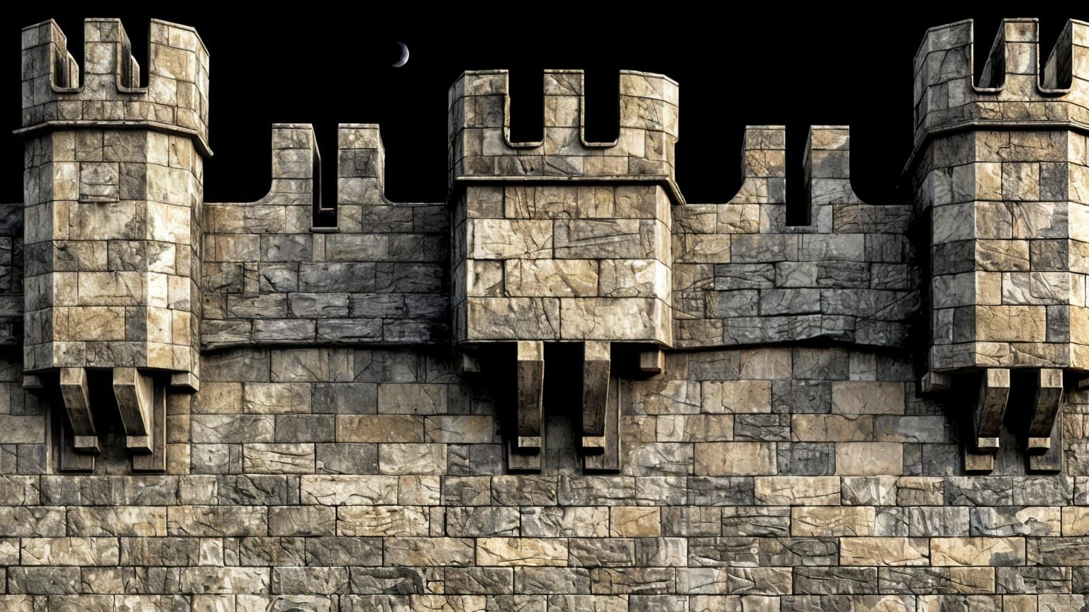 Ancient, Weathered Stone Wall Ascends into the Mystical Sky