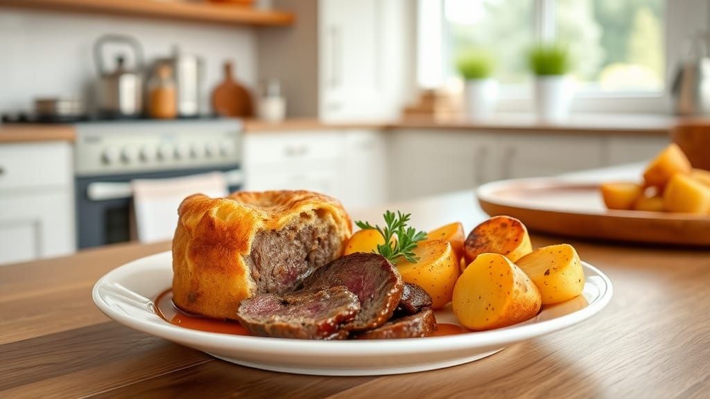 Yorkshire Pudding with Roast Beef and Potatoes