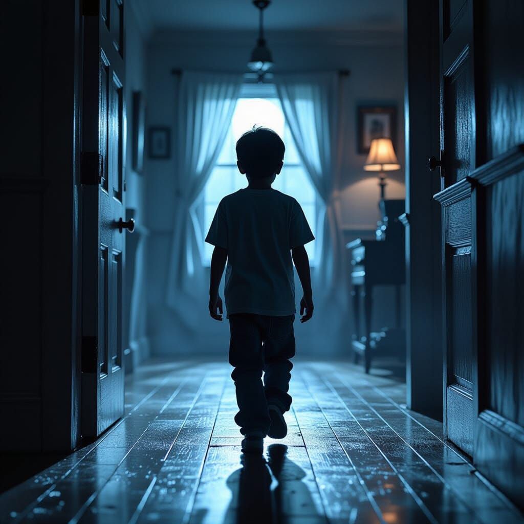 Boy in Haunted House, Gothic Horror Style