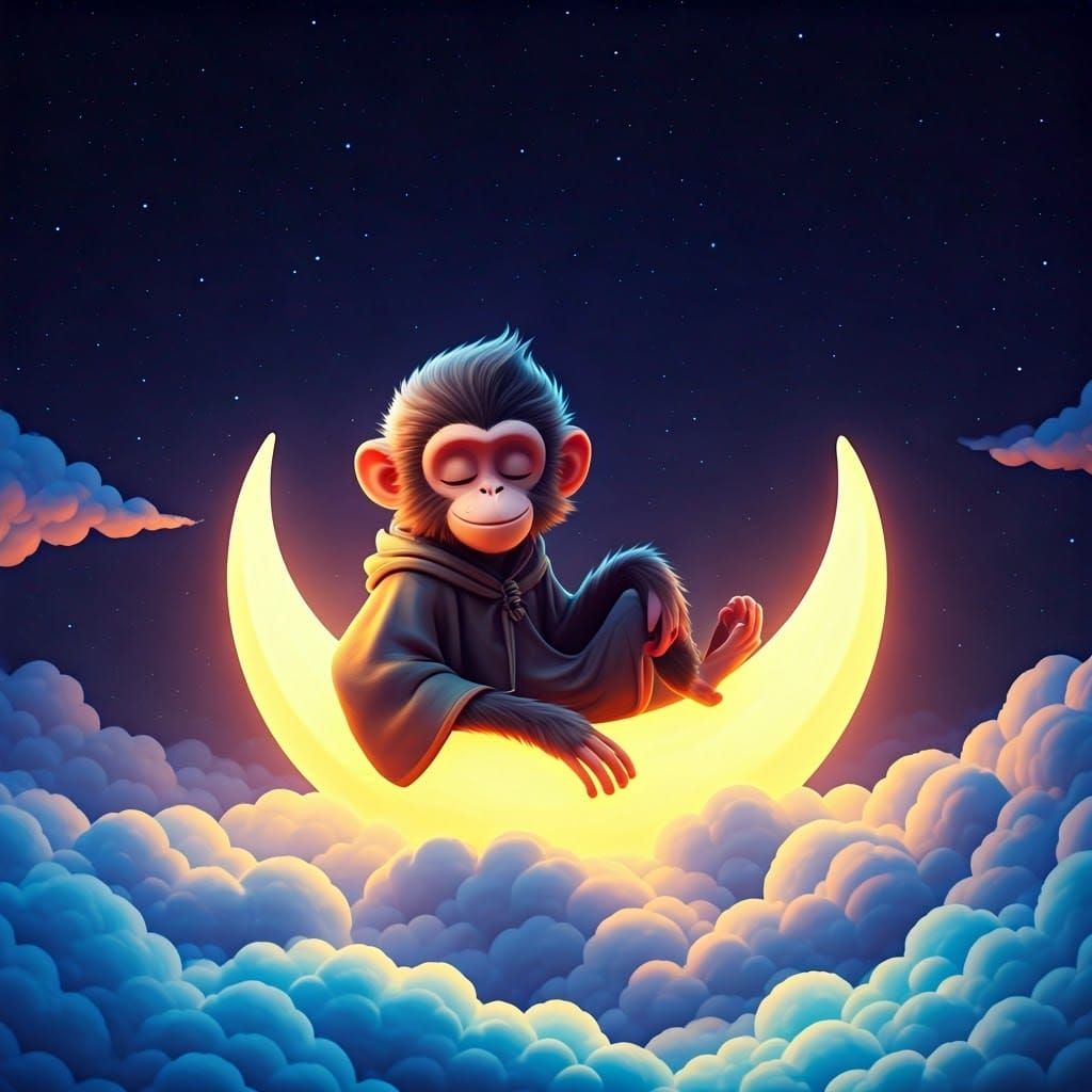 Pixar-Style Monkey on a Banana Moon