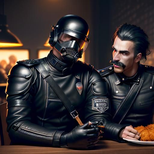 Photorealistic Fried Chicken Feast in Tom of Finland Style
