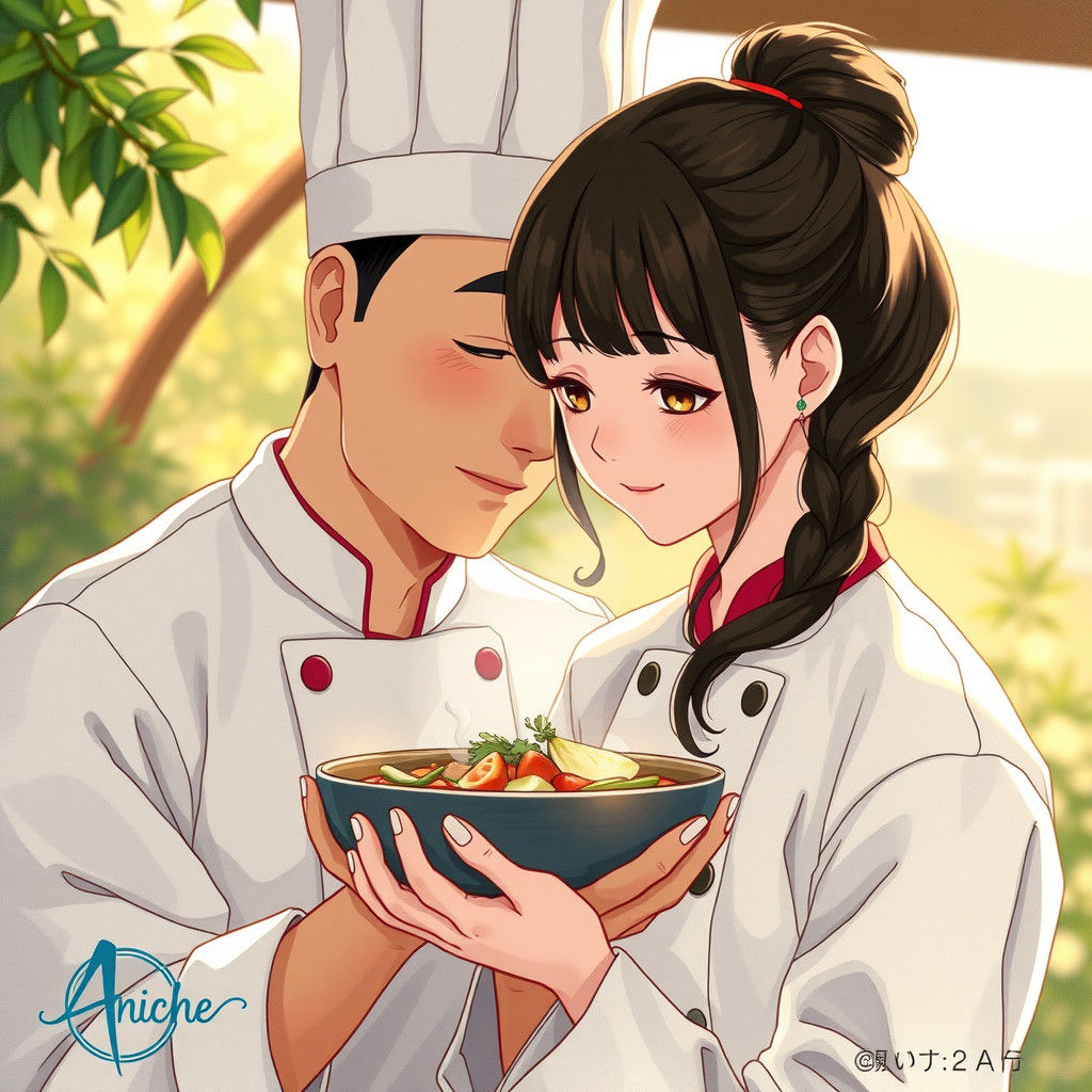 Chef's Tender Moment: Anime-Inspired Culinary Art