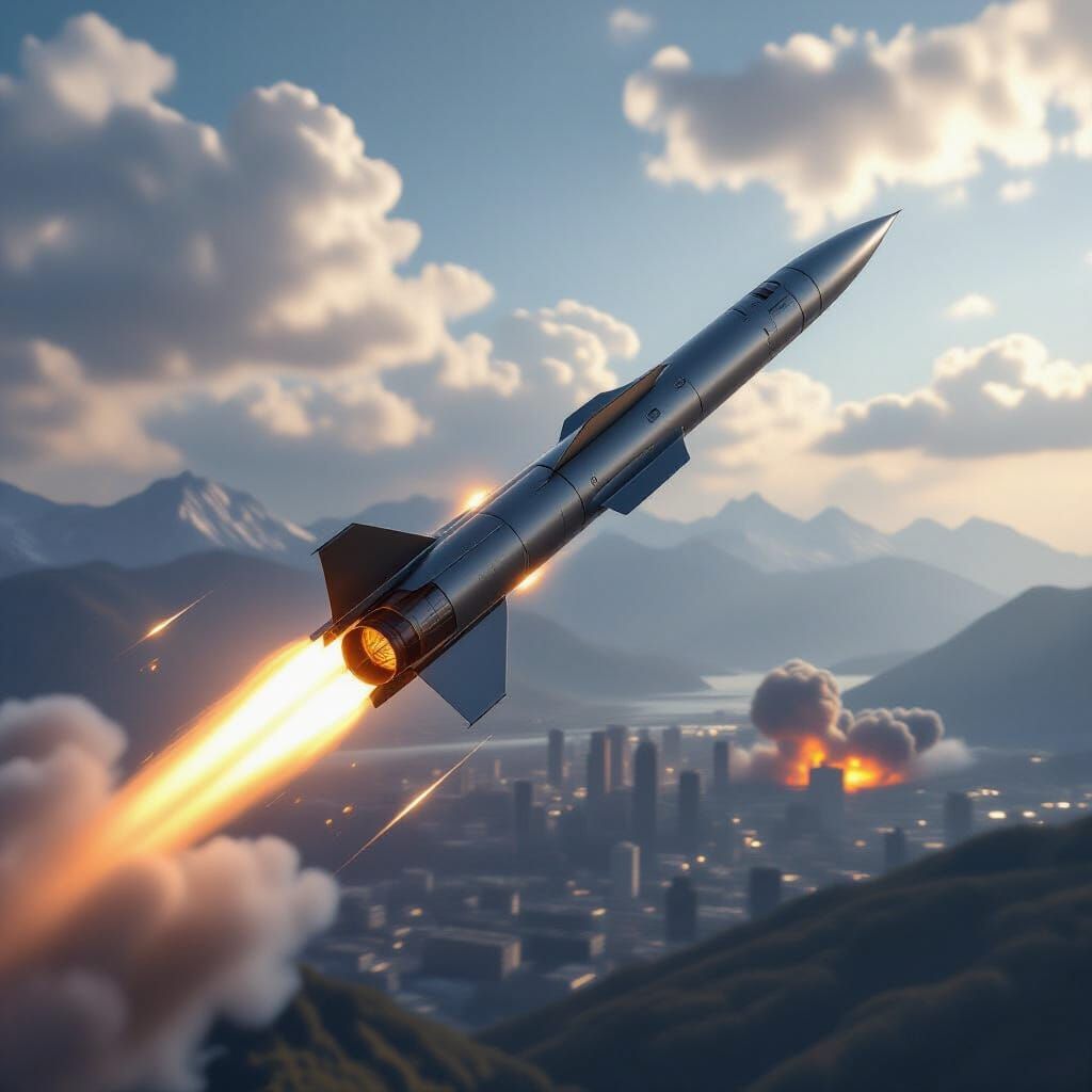 Missile Launching Towards Target with Smoke Trail