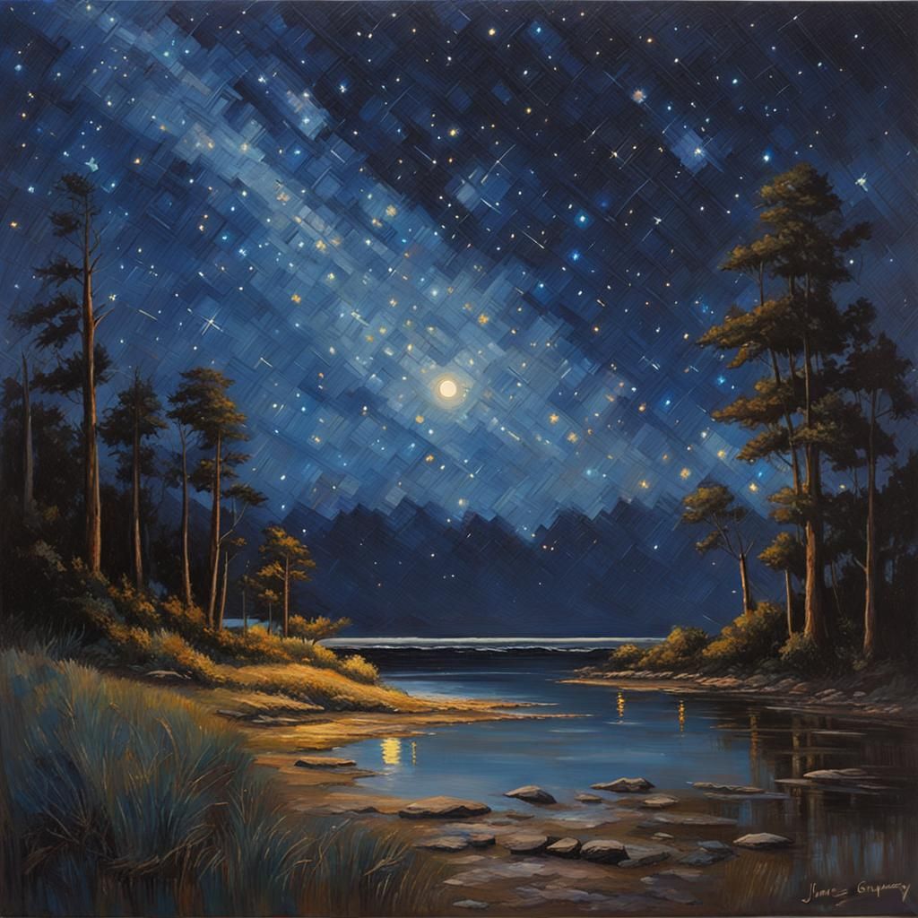 Starry Night Sky Oil Painting