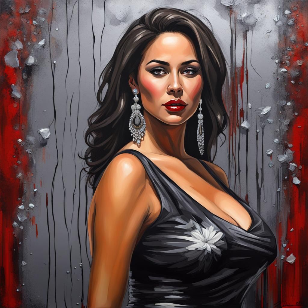 Stunning Hispanic Woman on Red Carpet as Oil Painting