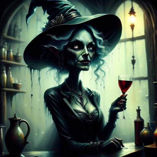 Evil Witch Brews Poison in Cozy Kitchen