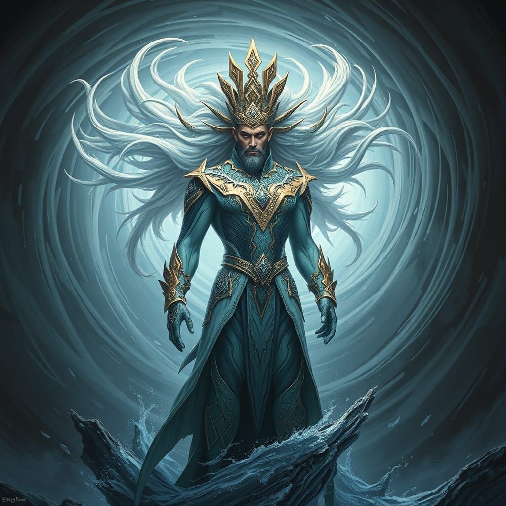 Iranian Wind God Vayu in a Swirling Vortex