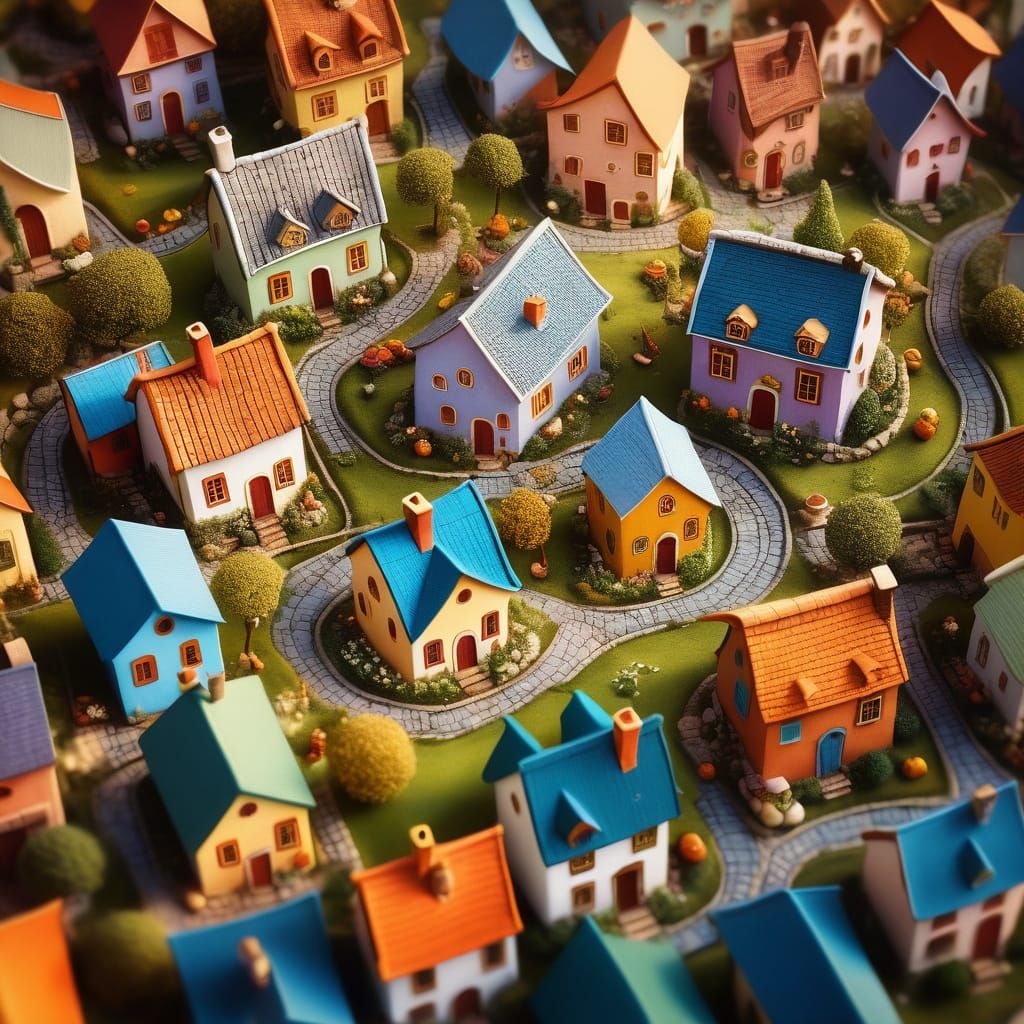 Miniature Village in Soup Bowl: Digital Art