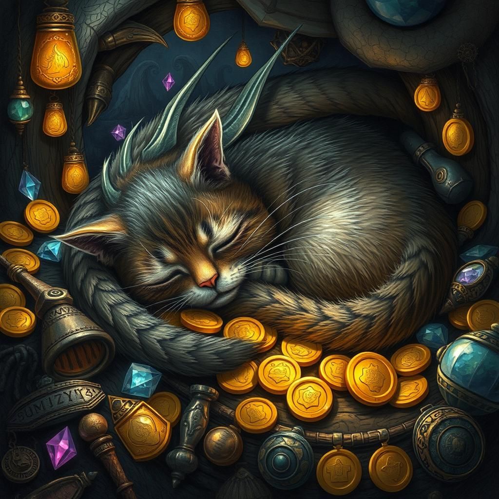 Cat Nap on Dragon's Treasure Hoard