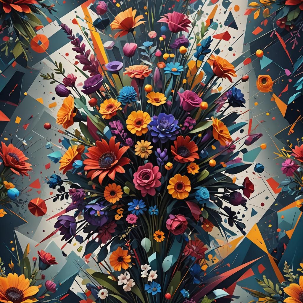 Abstract Bouquet of Flowers in Bold Colors