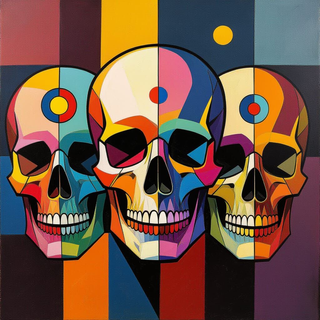 Geometric Skulls in Abstract Expressionist Style
