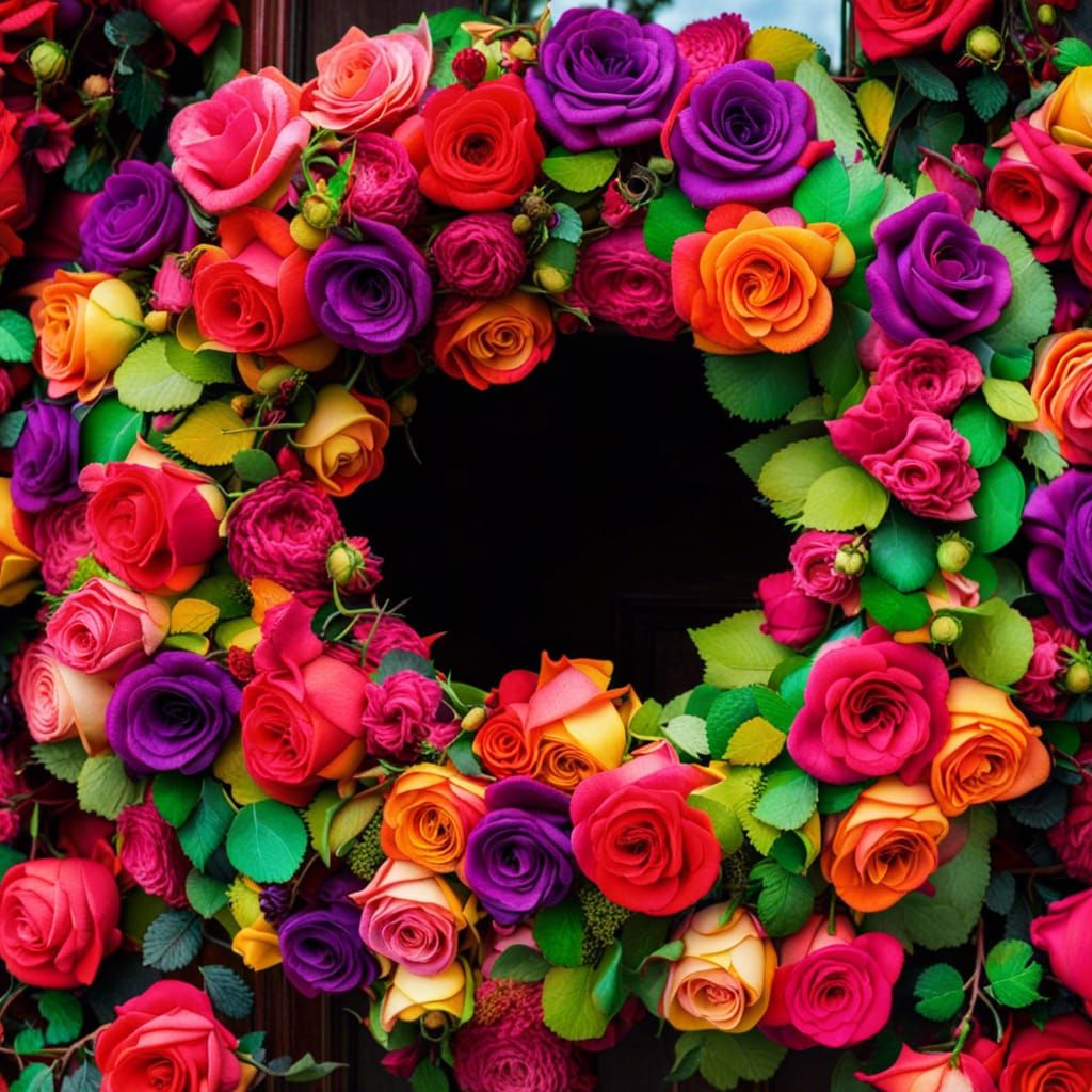 Rose Wreath on Door: Surreal Double Exposure