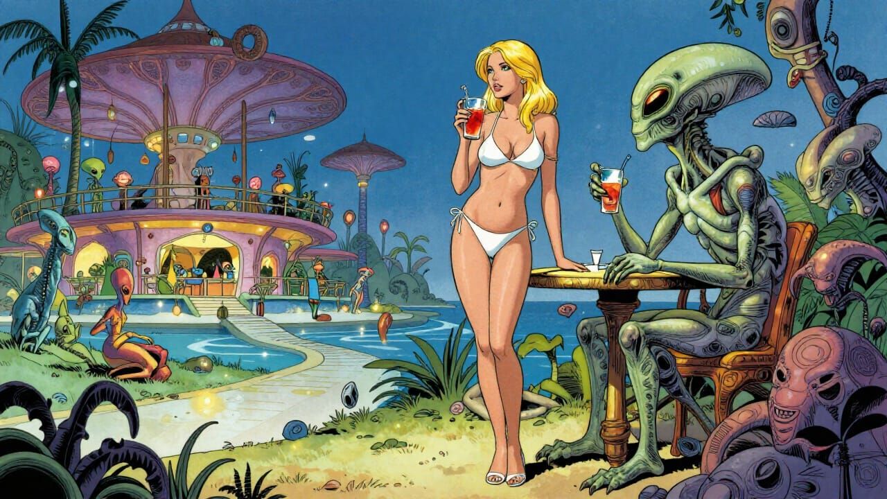 Emma Frost Meets Alien at Exotic Resort
