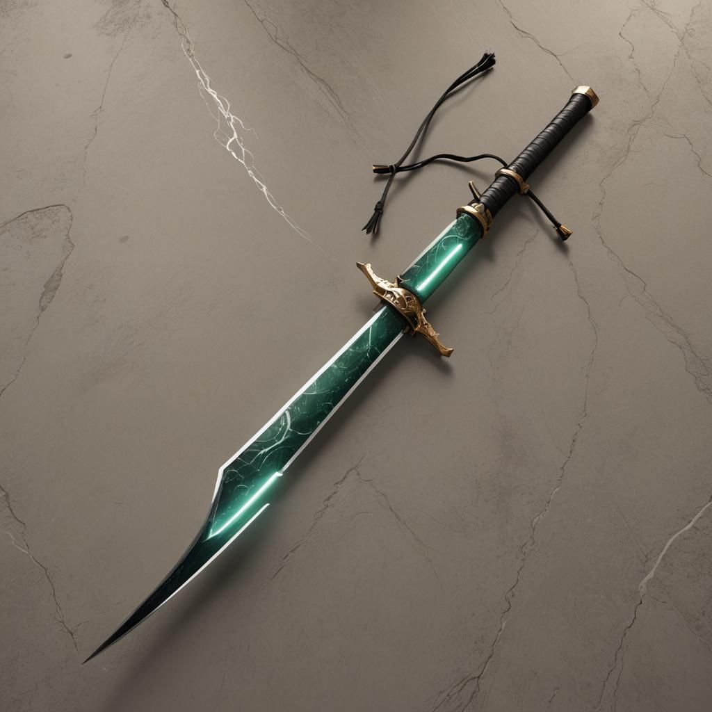 Tesla-infused Jade Katana in 3D Game Style