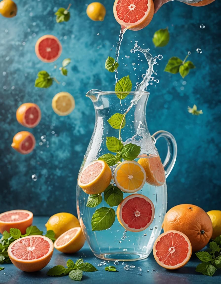 Grapefruit and Lemon Balm in Water Carafe