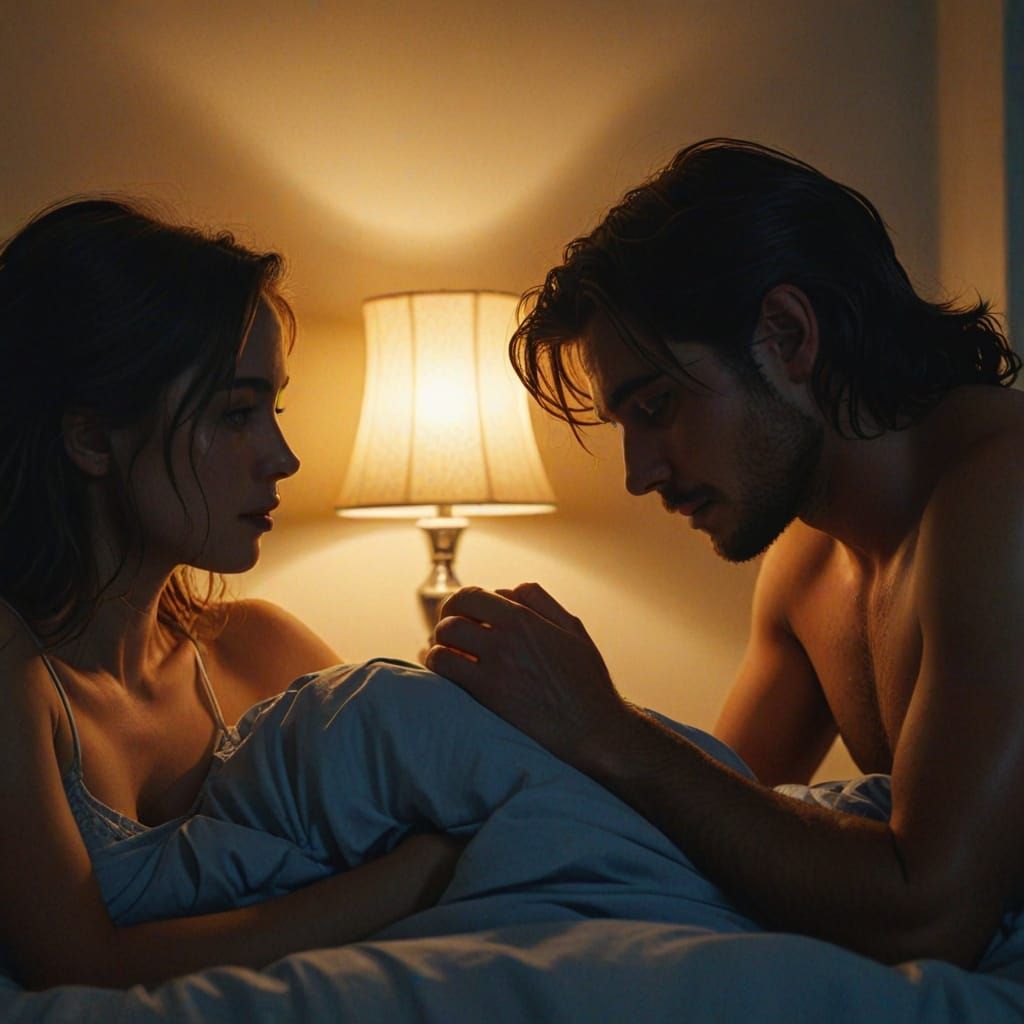 Intimate Silhouettes Embrace in Cinematic Digital Art