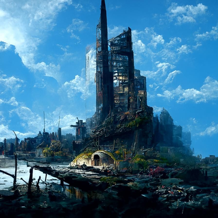 Post-Apocalyptic Mining Town Digital Illustration