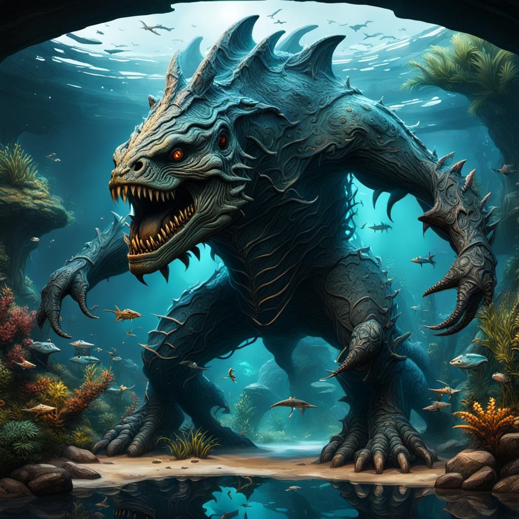 Futuristic Prehistoric Monster in Aquarium Zoo