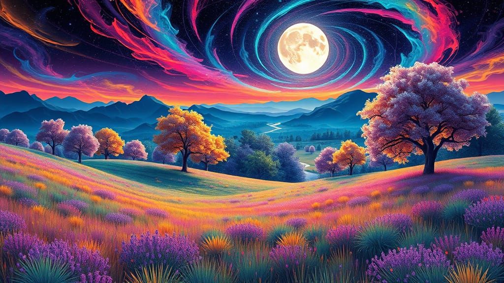 Ethereal Valley of Crystal Grasses and Bioluminescent Blooms