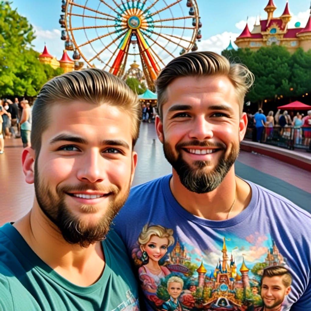 Happy gay husbands NC and SB relaxing in Disney-land